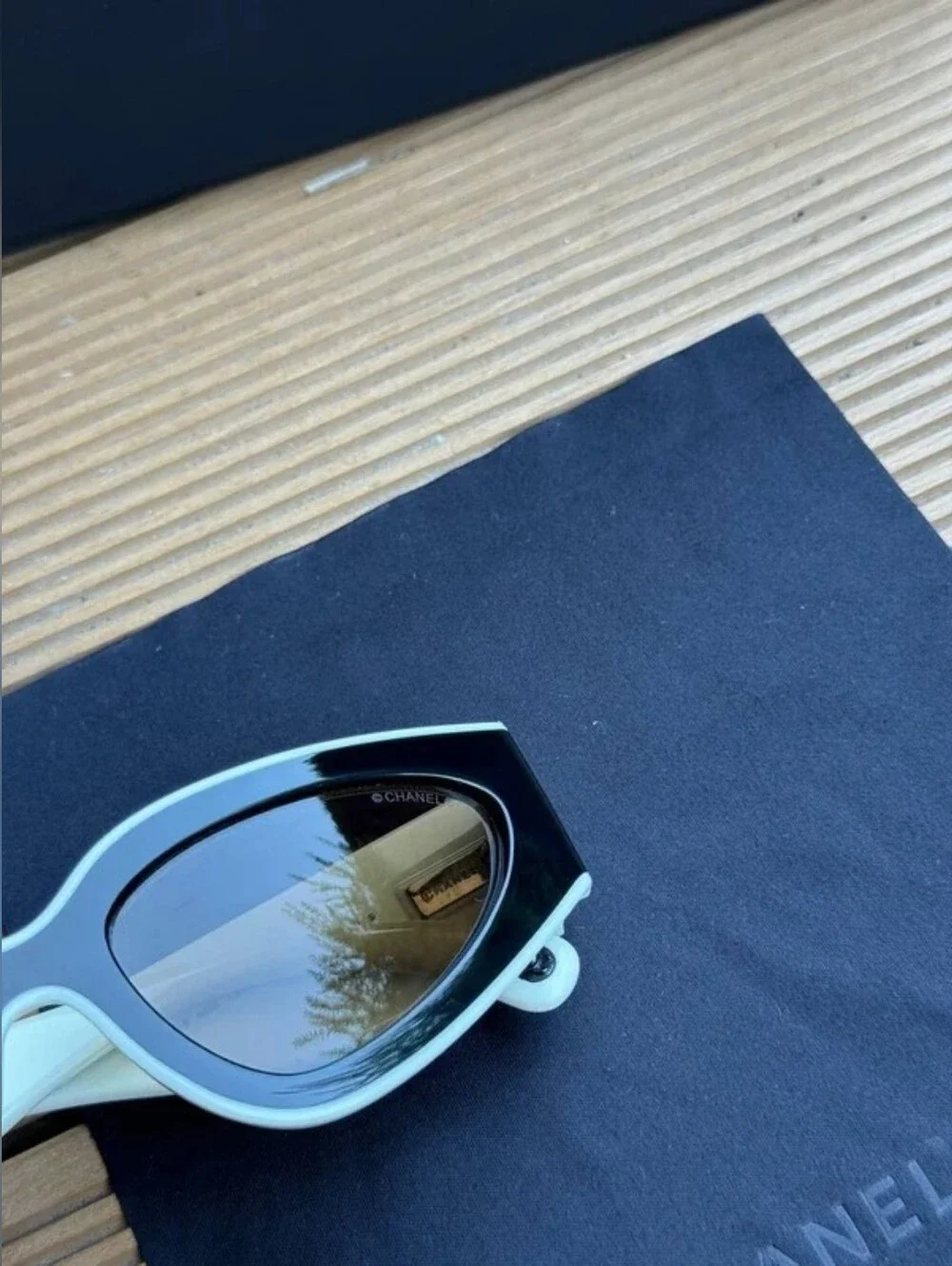 CHANEL Black White Cat-Eye Sunglasses with CC Accent